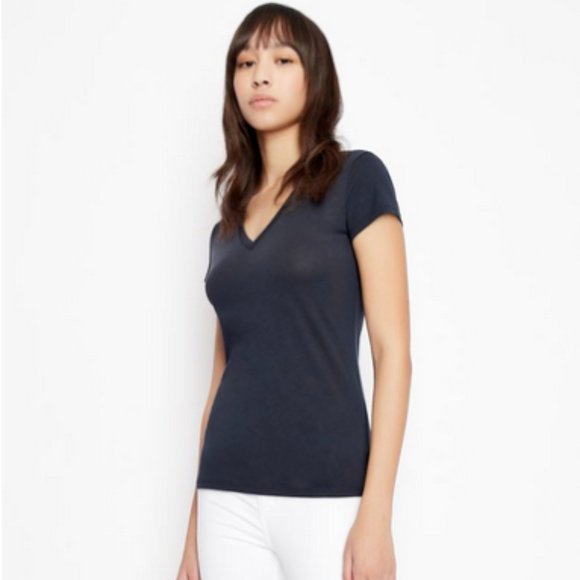 Armani Exchange Women's Slim Fit V- Neck Short Sleeve T-Shirt Navy - Picture 2 of 5